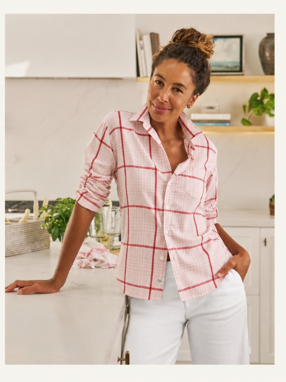 Frank & Eileen Barry Pink Windowpane Check Cotton Shirt XS
